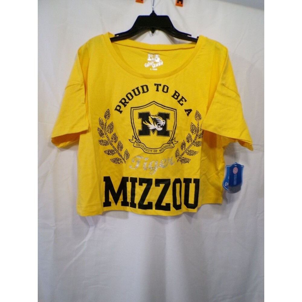 E5 College Classics Women's Mizzou Cropped T-Shirt Large Yellow Tigers